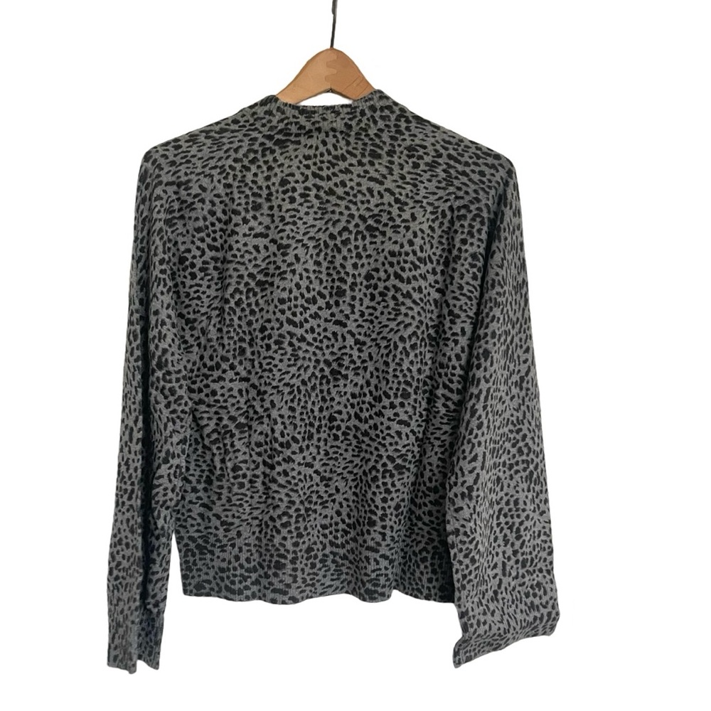 MONROW M Black Gray Leopard Mock Neck Long Sleeve Cotton Cashmere Sweater - Picture 3 of 6